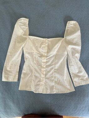 Barneys New York White Square-Neck Buttoned Blouse